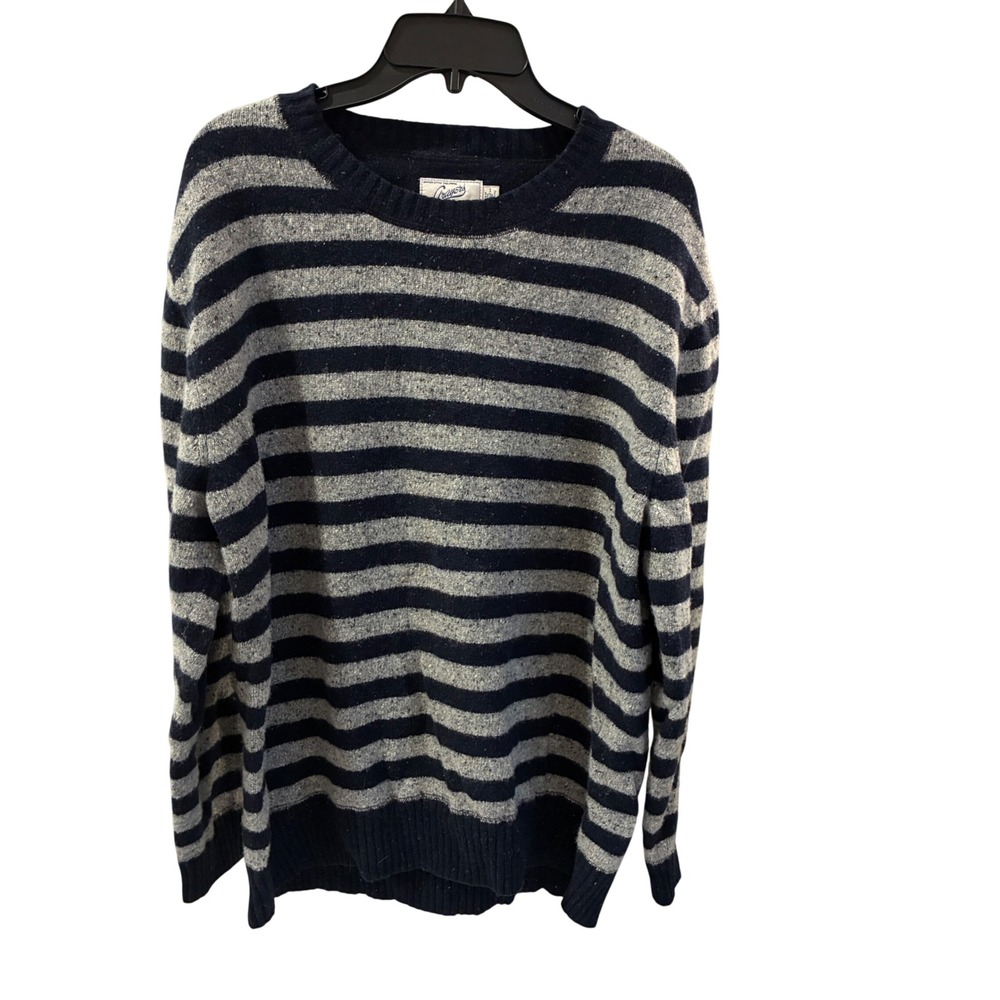 Vintage Grayers Striped Lambswool Sweater Mens XXL Navy Blue Grey Elbow Patces